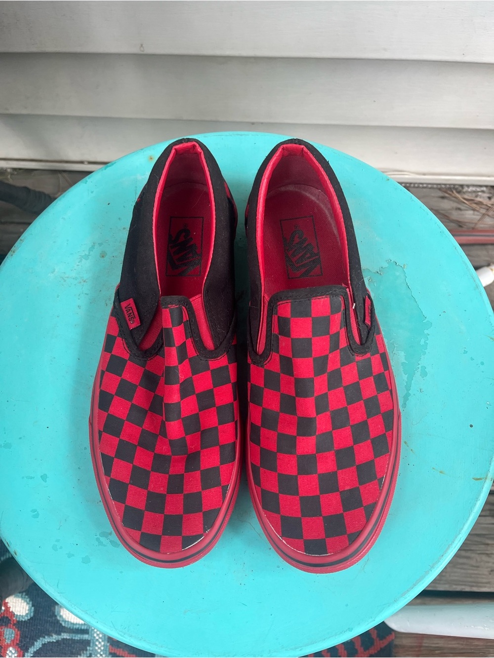 Classic VANS Slip-On Checkerboard Loafers - Red and Black